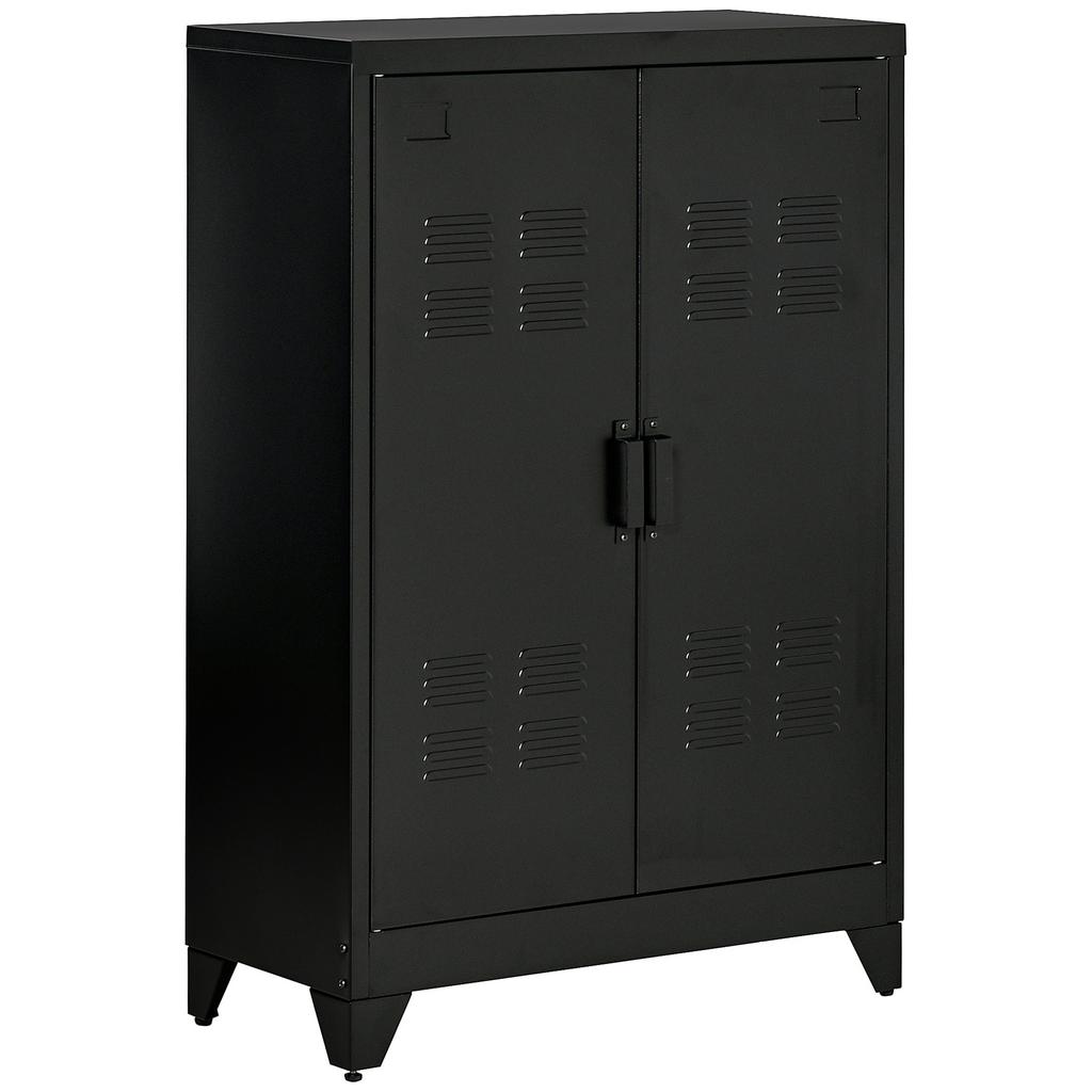 Filing Cabinet Metal Cabinet with Magnetic Louvre Double Door Adjustable Shelf Storage Cabinet for Study Living Room 75 x 33 x 110 cm Black