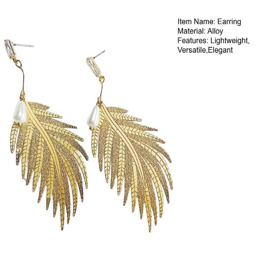 Fashion Feather Drop Earrings Elegant Metal Faux Pearl Dangling Earrings for Women Hypoallergenic Earrings for Daily Wear Party
