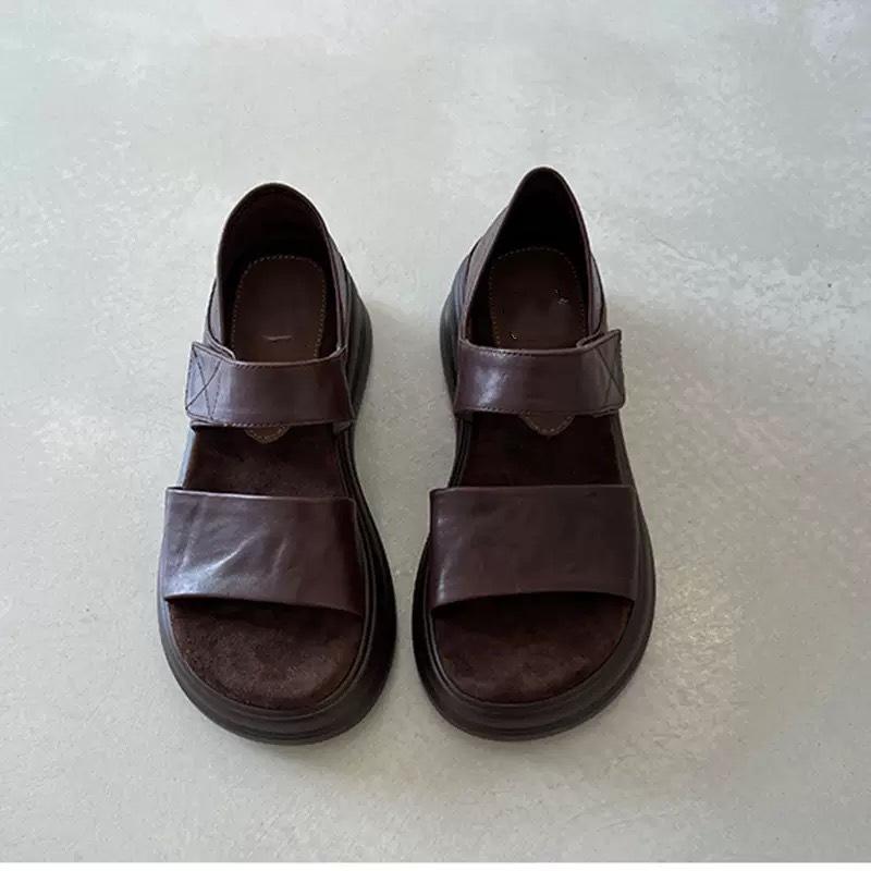 Sheepskin~ Platform sandals women's summer wear retro casual heightening skirt beautiful versatile soft-soled Roman shoes