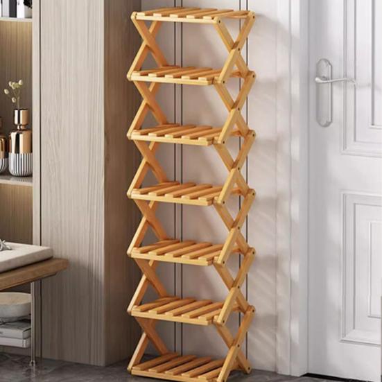Mehrstöckiges schuhfreies Schuhregal, faltbar, schmal, Bambus-Schuhregal, platzsparend, Eck-Schuhorganizer für Eingangsbereich, Schrank, Wohnheim