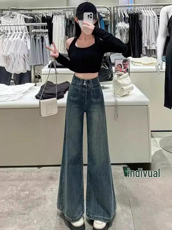 

Женские джинсы клеш с высокой посадкой, свободные, с широкими штанинами, весна/лето 2025 XXL