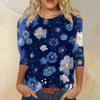 Women's Casual Round Neck Three Quarter Sleeve T Shirt Floral Print Lightweight Comfortable Top for Everyday Wear