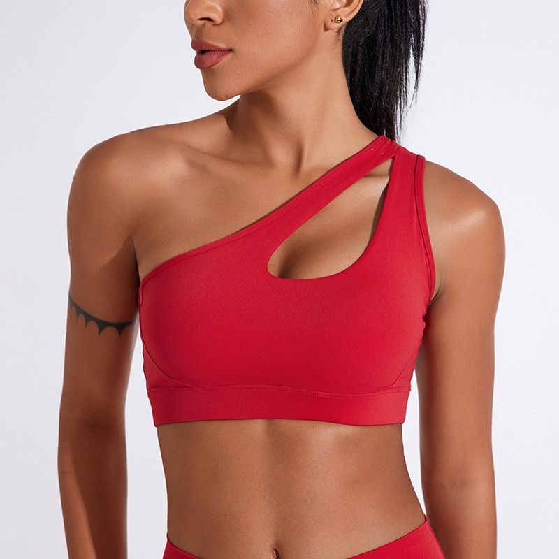 Sports Underwear Hollow out One Shoulder Shockproof Push up Running Fitness Bra Sloping Shoulder Beauty Back Pilates Yoga Vest Women