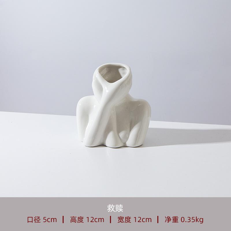 Nordic Style Ceramic Vase Face Sculpture Minimalist Home Decor Art Flower Holder