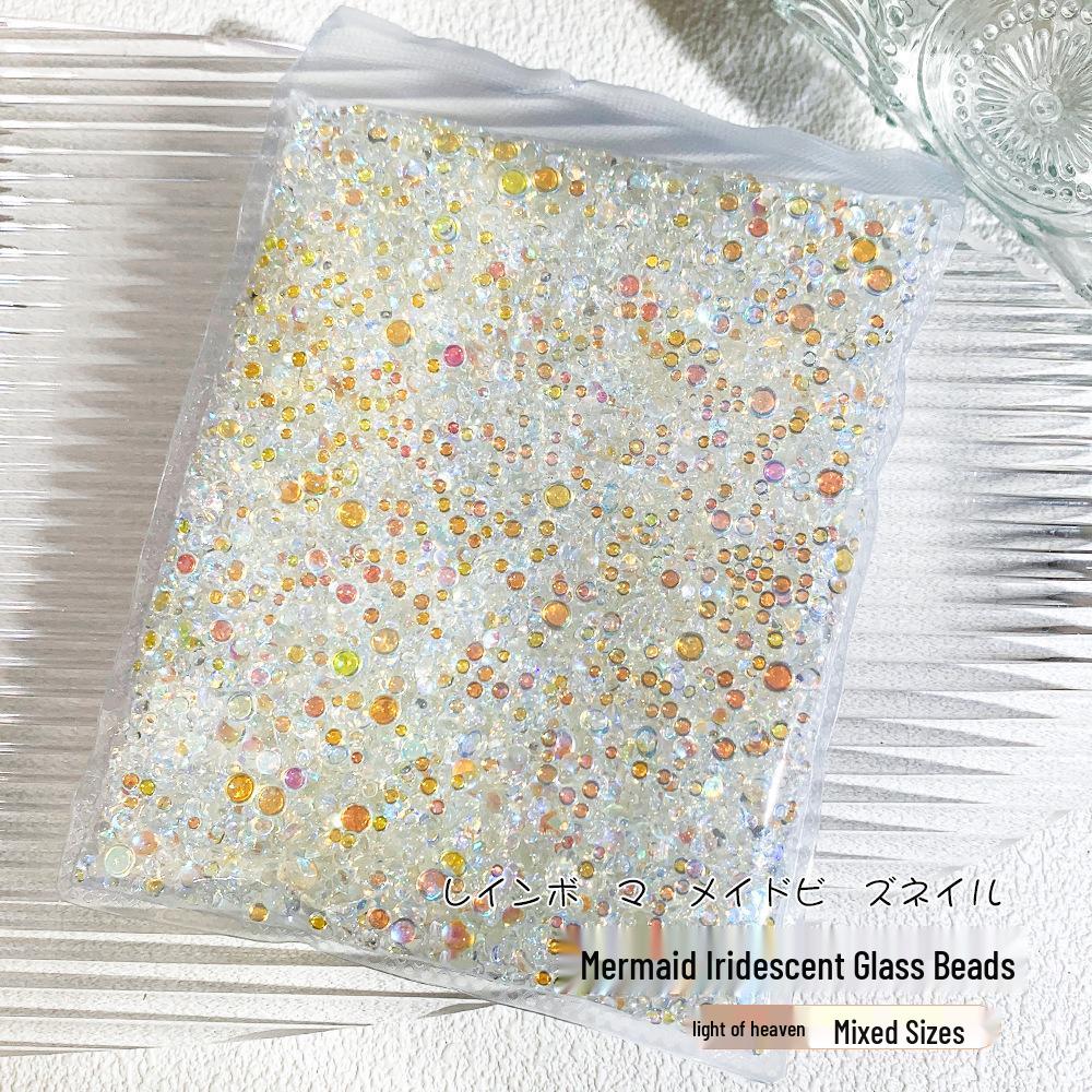 Iridescent Mermaid Nail Art Beads: Half-Round Glass Rhinestones and Mixed Accessories