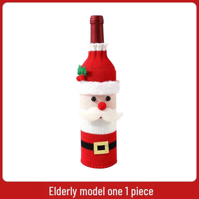 Christmas Cartoon Knitted Wine Bottle Cover - Old Man & Snowman Design Knitted Wine Bottle Cover