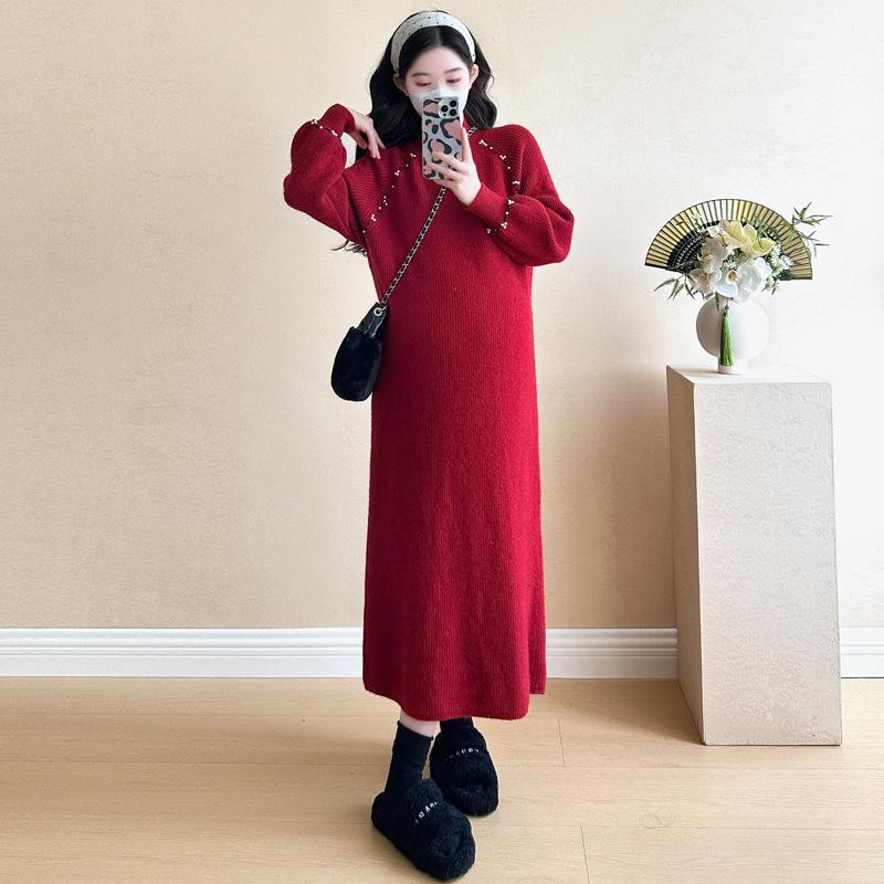 

Autumn/Winter Korean Coco-Style Maternity Dress - New Year s Eve & Christmas Edition 2XL красный