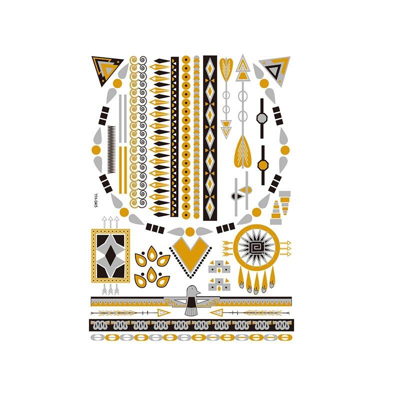 Yh Retro Large Bronzing Tattoo Sticker Waterproof Tattoo Sticker Amazon Set Hot Silver Color Printing Sticker