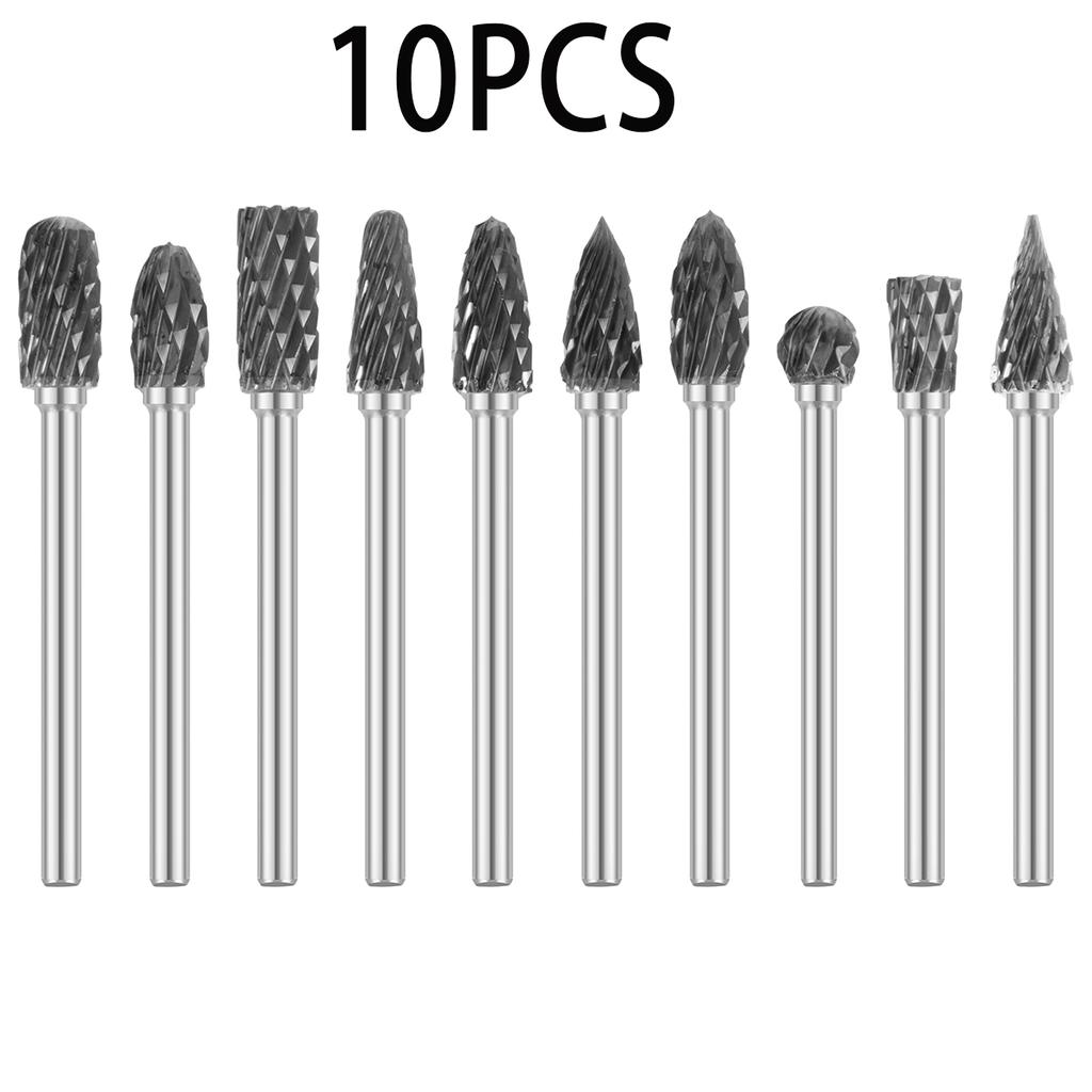 8/10PCS Rotary Carbide File Tungsten Steel Milling Cutter Rotary Tool Deburring 1/4 and 1/8 Inch Shank Metal Engraving Grinding
