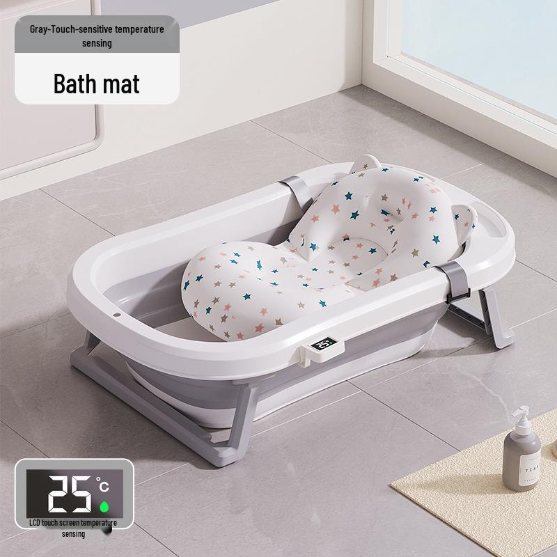 Foldable, Temperature-Sensing Baby and Toddler Bathtub for Sitting or Lying