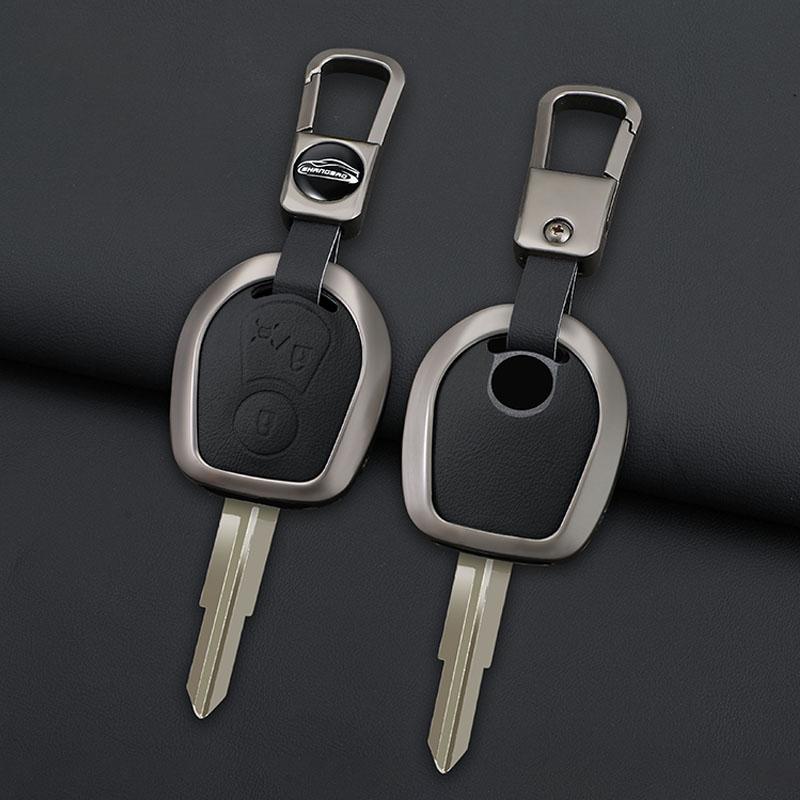 Zinc Alloy+Leather Auto Smart Auto Key Fob Cover Case Housing Remote Fit For Ssangyong Actyon Kyron Rexton Korando Key Ring Stylingaccessories