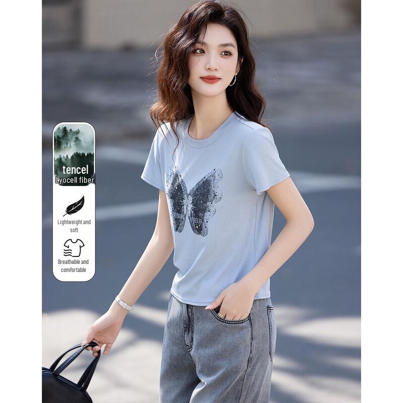 Demana Women s Tencel Blend Butterfly Print Short-Sleeve T-Shirt XL