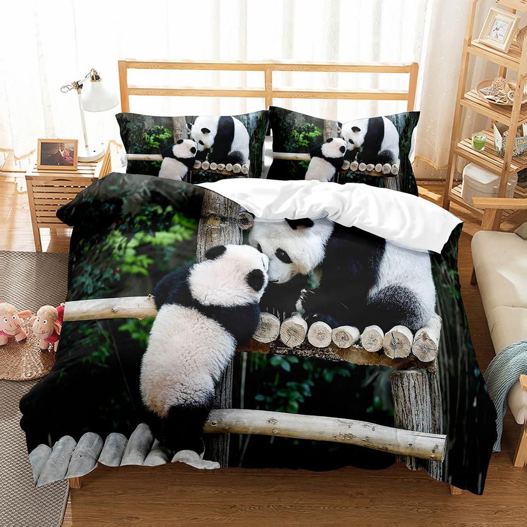 Zestaw Poszwy na Kołdrę Panda Urocze Dzikie Zwierzęta Poliestrowa Poszwa na Kołdrę Rozmiar King Queen dla Dzieci Chłopca Dziewczynki Zestaw Pościeli z Poszewką na Poduszkę