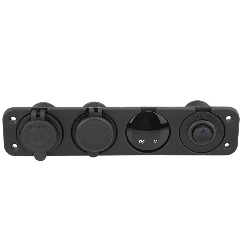 12 24V Green LED Dual USB Charger Voltmeter Cigar Lighter Power Outlet 4 Hole Panel Switch