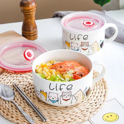 600-1100ml Rapid Ramen Bowl with Filterable Lid Ceramic Instant Noodle Bowl Dormitory Students Lunch Box Noodles Cooker Bowl
