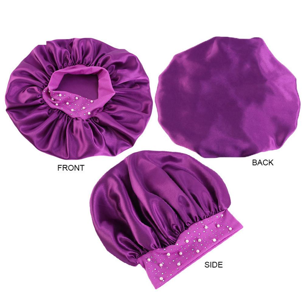 Satin-Schlafhaube Strass-Badekappe Damenhut Nacht-Haarpflege Salon Duschkopfband