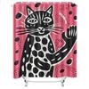 Black And White Cat Shower Curtain Modern Bathroom Decor With Eye-Catching Animal Print Design For Home Decoration Pink Backgrou