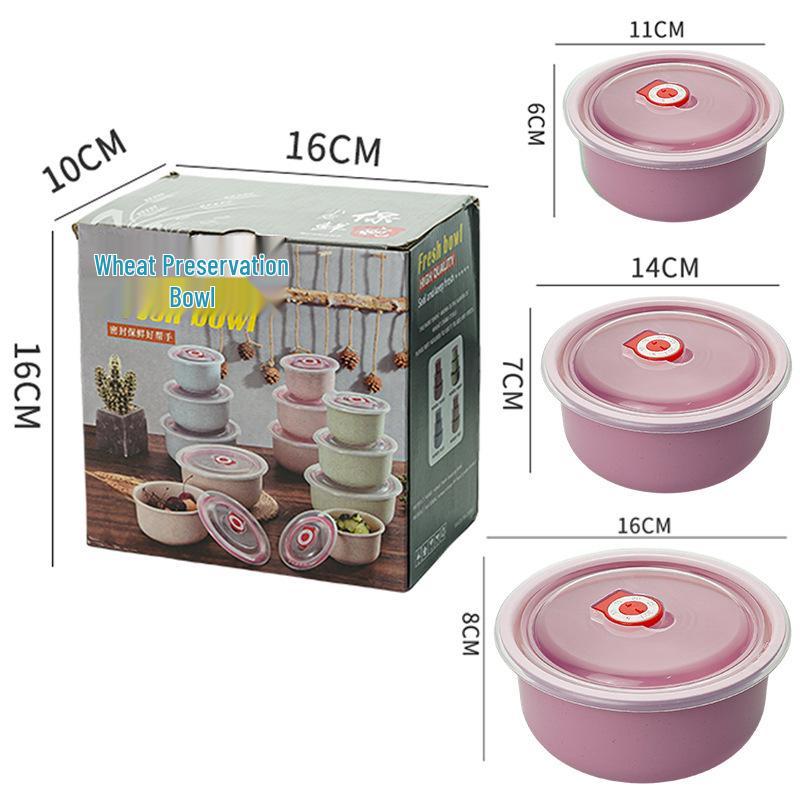 Wheat Straw Kitchen Bowl Set with Anti-Fall, Fresh-Keeping Features and Transparent Lids