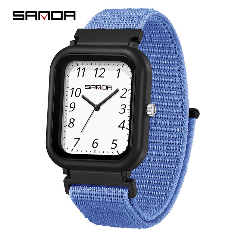 SANDA 50M Waterproof Square Quartz Watch with Quick Release Strap for Students and Civil Servants.
