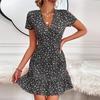 Women Sexy Summer Casual Floral Print V-neck Short Dress Skirt