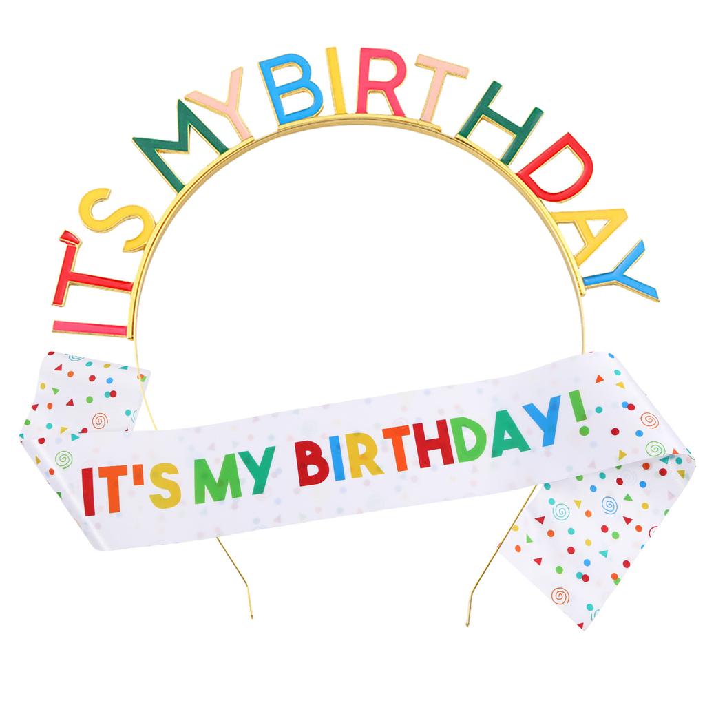 2026 Birthday Party Headband Shoulder Strap Set IT'S MY BIRTHDAY Colored Letter Edge Sequins Shoulder Strap