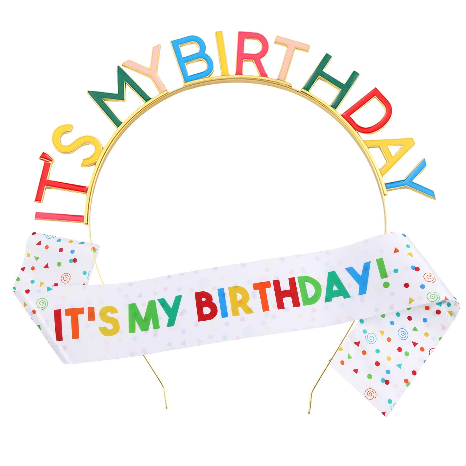 

2026 Birthday Party Headband Shoulder Strap Set IT S MY BIRTHDAY Colored Letter Edge Sequins Shoulder Strap 18*17CM