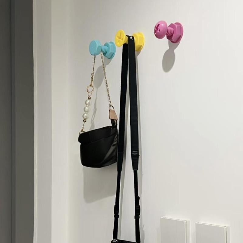 1Pcs/1Set Screw Self-Adhesive Hook Cute Cartoon Sticky Hook For Wall Door Non Punching Hooks For Bag Storage Organizer
