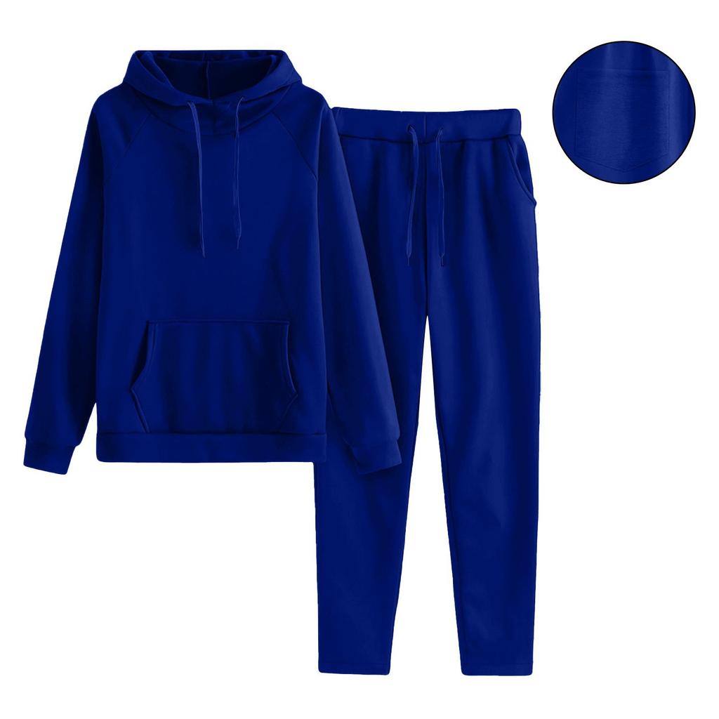 Women's Hooded Long Sleeve Loose Fit Solid Color Two Piece Set Long Pants Casual