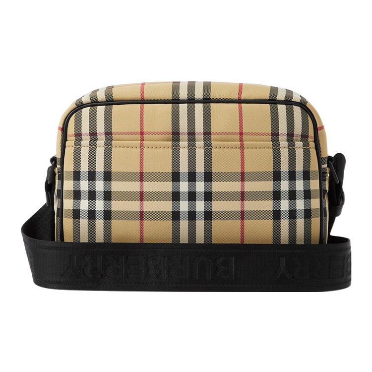 Burberry Borsa a tracolla vintage a quadri in nylon per fotocamera, finiture in lussuosa pelle nera, tracolla regolabile, borsa a tracolla per uomo, per uso quotidiano e da viaggio 80697601