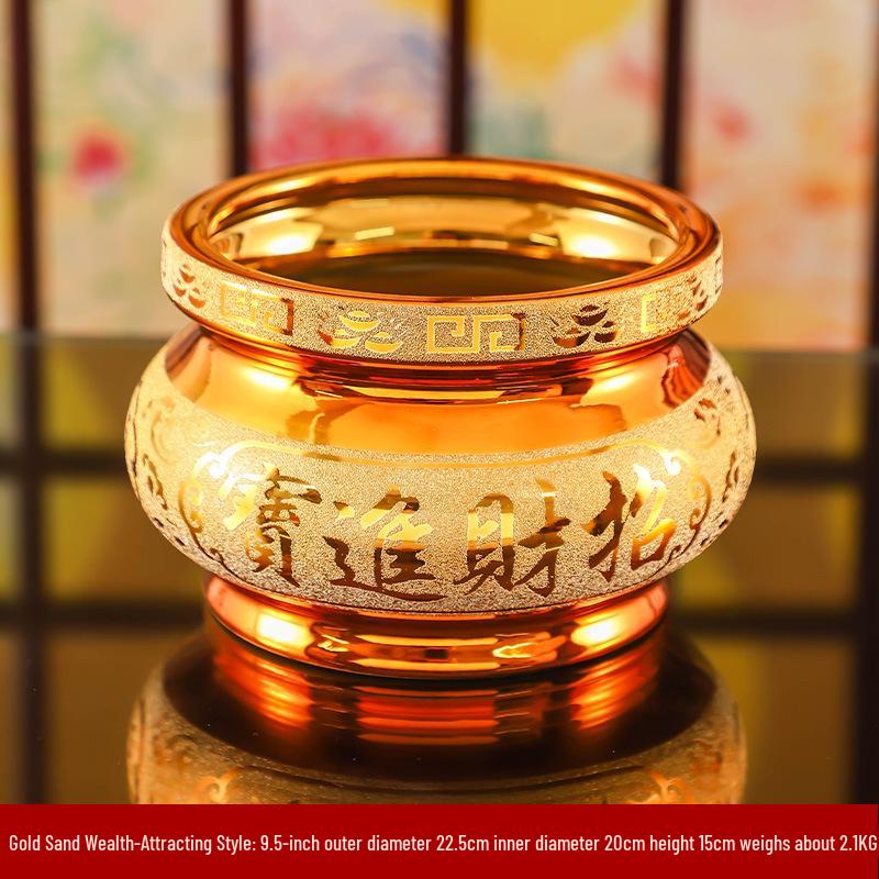 Gold Sand Ceramic Incense Burner for Offerings - God of Wealth Incense Holder, Attracts Wealth & Treasures