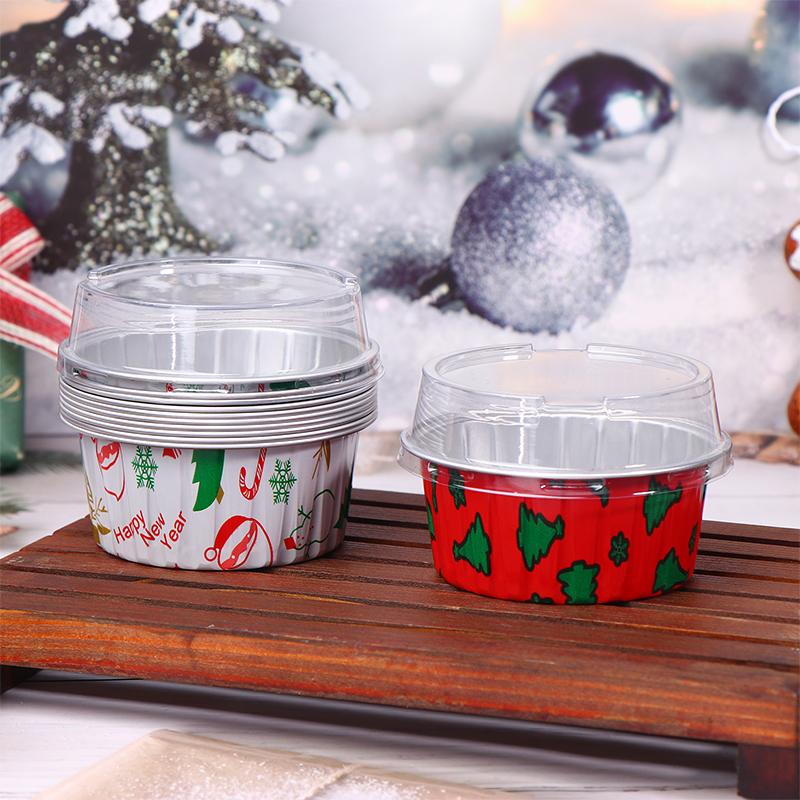 10Pcs Reusable Round Aluminum Foil Tin Cup With Lids Pudding Cake Mold Air Fryer Tinfoil Box Small Baking Tray Tinfoil Cups