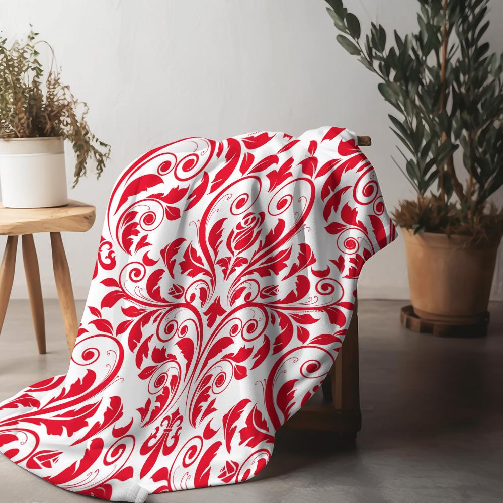 Red Floral Pattern Blanket Decorative Bedspread Luxury Soft Fleece Throw Blanket Sofa Cover Christmas Gift Home Decor