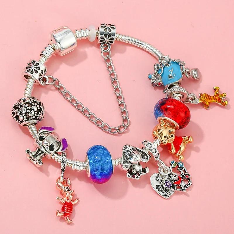Colors Enamel Disney Princess Dress Charms Pulseiras for Girls Colorful Glass Beads Bracelets&Bangles Women Cartoon Skirt Dangle