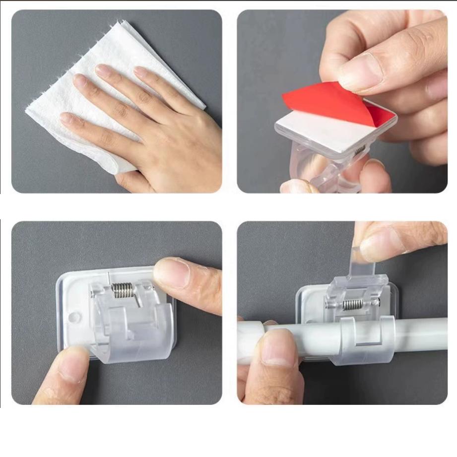 4pcs Nail-Free Adjustable Curtain Rod Holder Clamp Curtain Rod Brackets