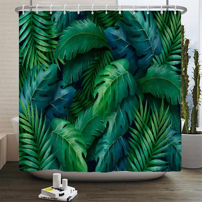 Rideaux de douche à feuilles de plantes vertes tropicales Style abstrait romantique Rideaux bohèmes Polyester imperméable Rideau de bain pour salle de bain