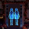 2D Door Banner, Zombie Horror Gothic Halloween Door Banner 2D Flat Hanging Decor with Glowing Blue Ghosts,Spooky Entrance Decor