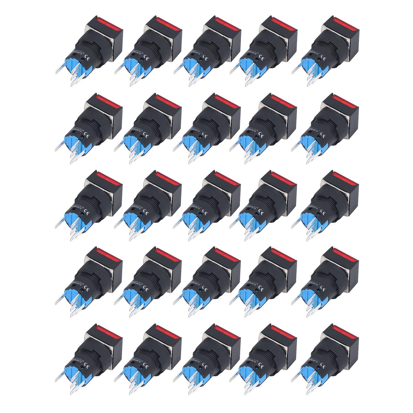 

25Pcs Push Button Switch Momentary Self Locking 16mm Square with Light Set Kit 12VYellow червоний
