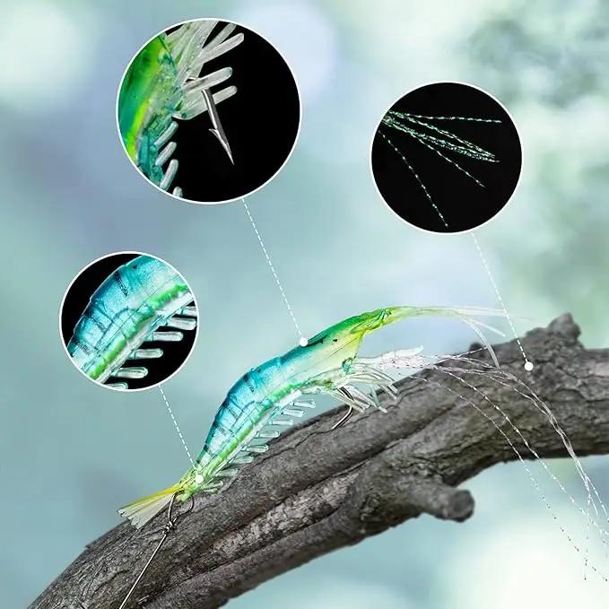 5pcs/lot Luminous Shrimp Soft Lure Fishing Artificial Bait 9cm/6g with Glow Hook Swivels Lifelike Shrimps Carp Fake Worm Tackle