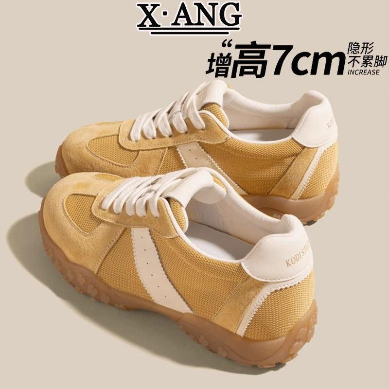 Mesh breathable leather inner height increase women's shoes summer new thick-soled leisure sports