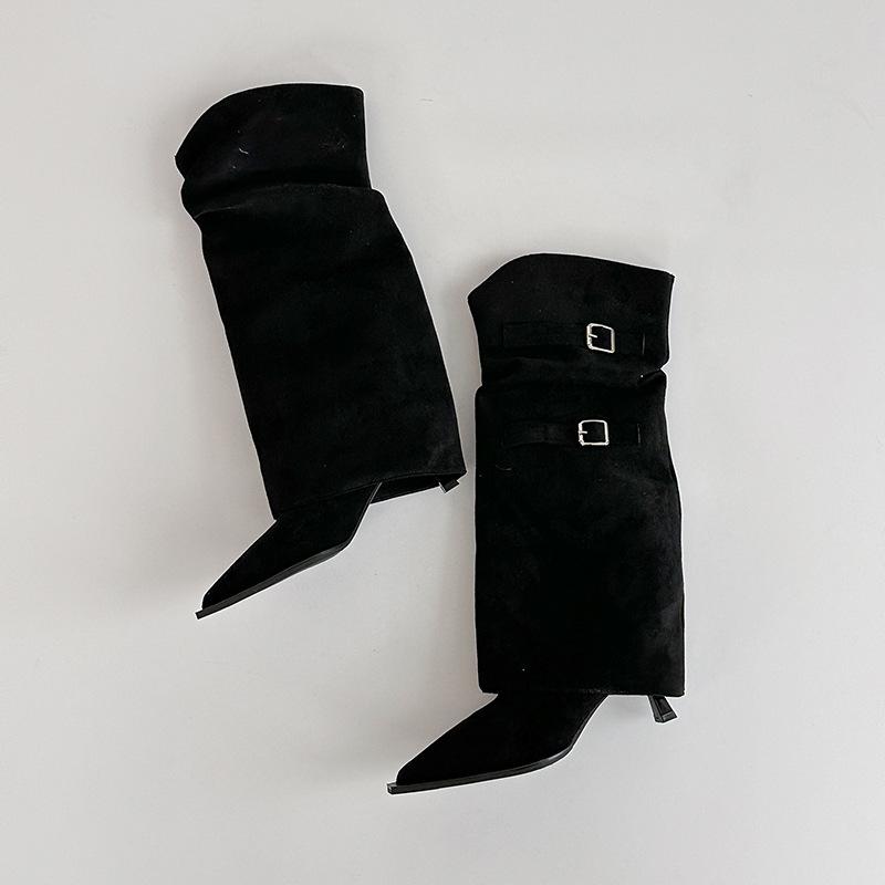 

Fashion tribe retro design sense belt buckle pointed trousers boots women s 2025 autumn and winter new thin heel high heel boots 35 чёрный