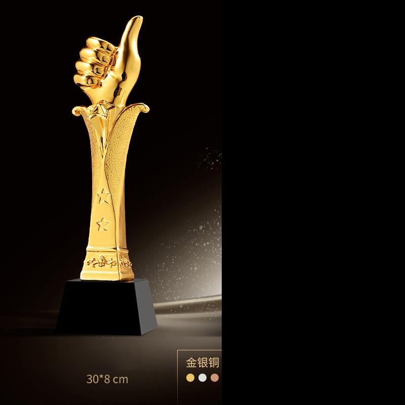 Customized Gold-plating Resin Trophy Award Souvenir, Excellent Character, Home Decoration, Creative, Crystal Base, Engraving 1Pc