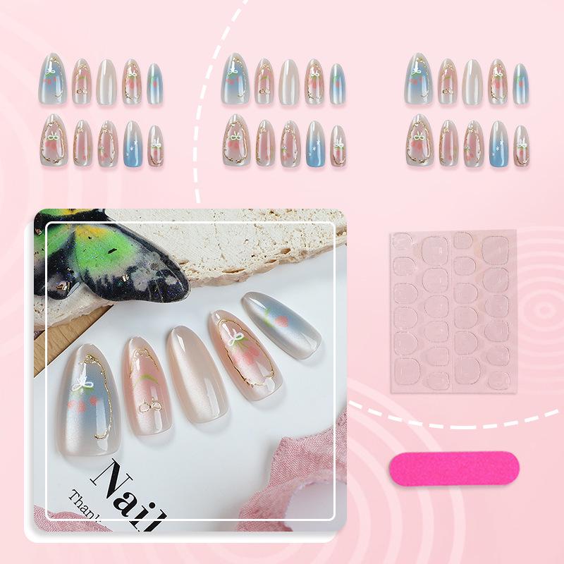 Iridescent Cat Eye Flower Detachable Nail Tips for Salons