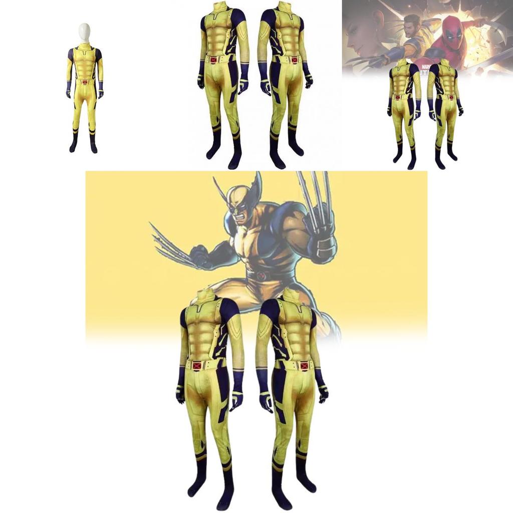 Wolverine Superhero Cosplay Bodysuit For Kids With Spandex Fabric Halloween Costume