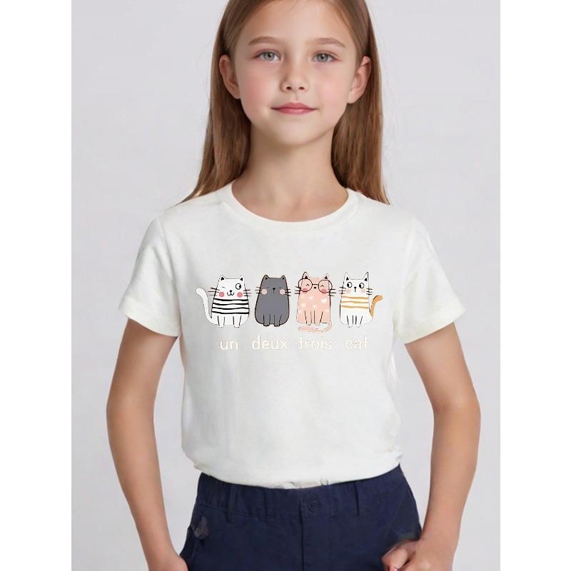 European sizes Girls  Round Neck T-Shirt Casual Fashion Printed Top 110 белый