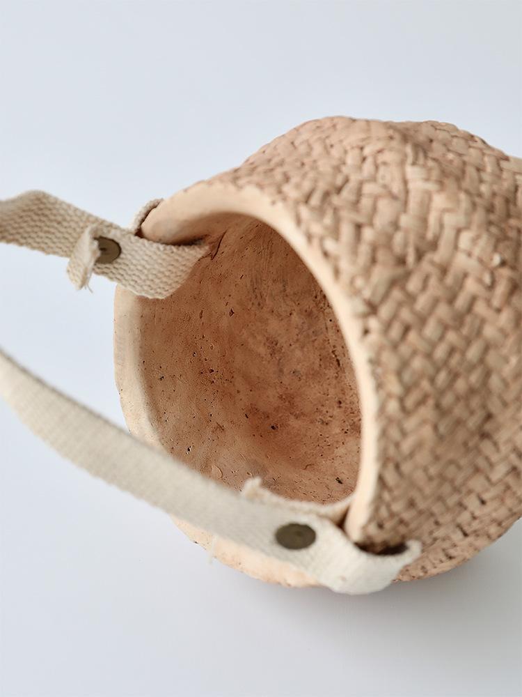 Creative Retro Rattan-Style Cement Flower Pot, Straw-Woven Hanging Basket with Handle for Plants and Flowers