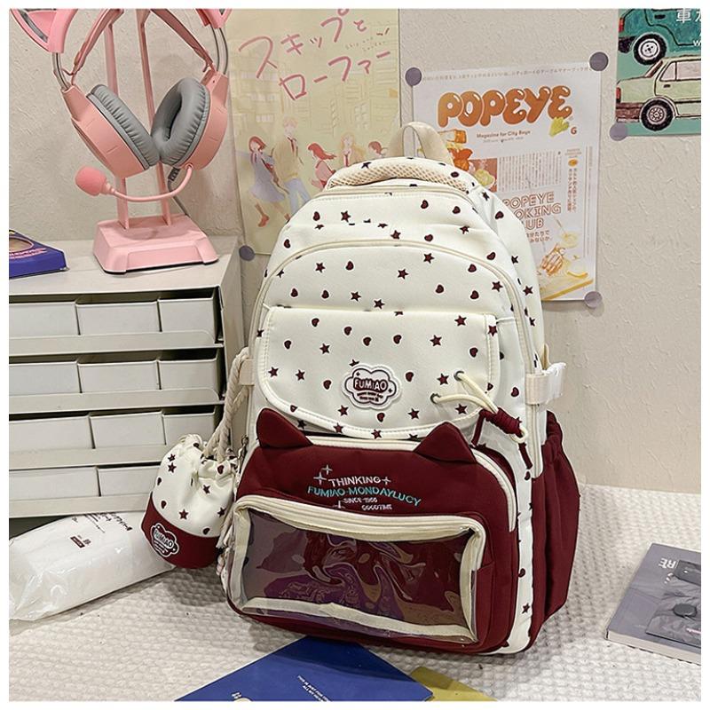 Cute Star Cat Junior High School Student Schoolbag Large Capacity High School Student Backpack Small Fresh Girl Pain Bag Baby Bag