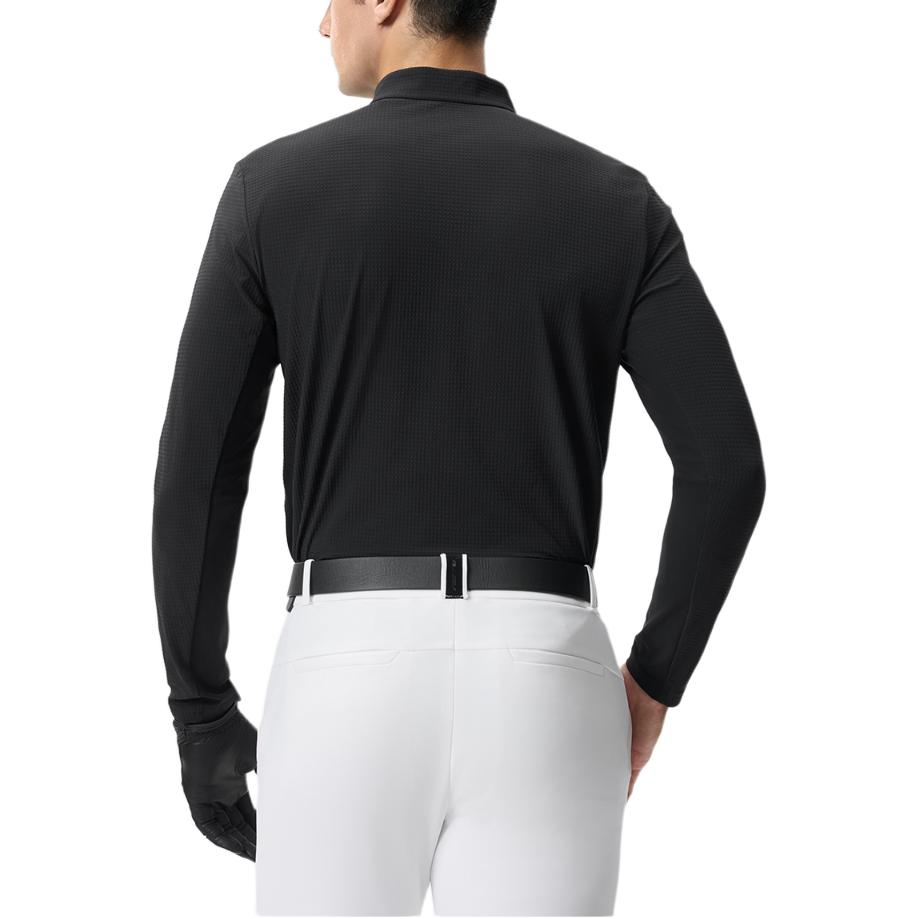 Fila Comfortable Stand Collar Half Zip Knit Long Sleeve T-Shirt Men Tops Deep-Black A11M515210FBK