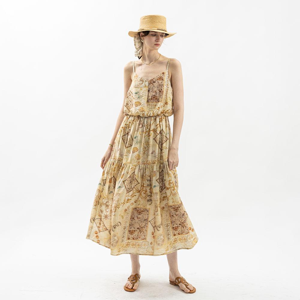 Wednesday Delight Wd_Ethnic Patchwork Slip Dress_Brown