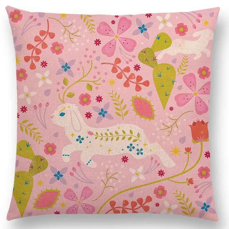 Niedliche Cartoon-Tiere Sofa Überwurf Kissenbezug Blumen Blatt Mond Sterne Nachthimmel Fuchs Flamingo Katze Schwan Vogel Narwal Kissenbezug