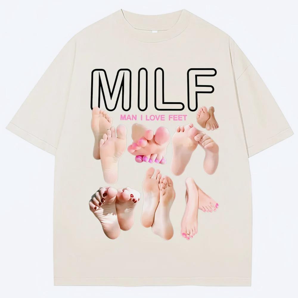 MILF Man I Love Feet Funny Meme T-Shirts Men Women Humor Fashion T Shirts Soft Cotton O-Neck Oversized Casual T Shirt Streetwear